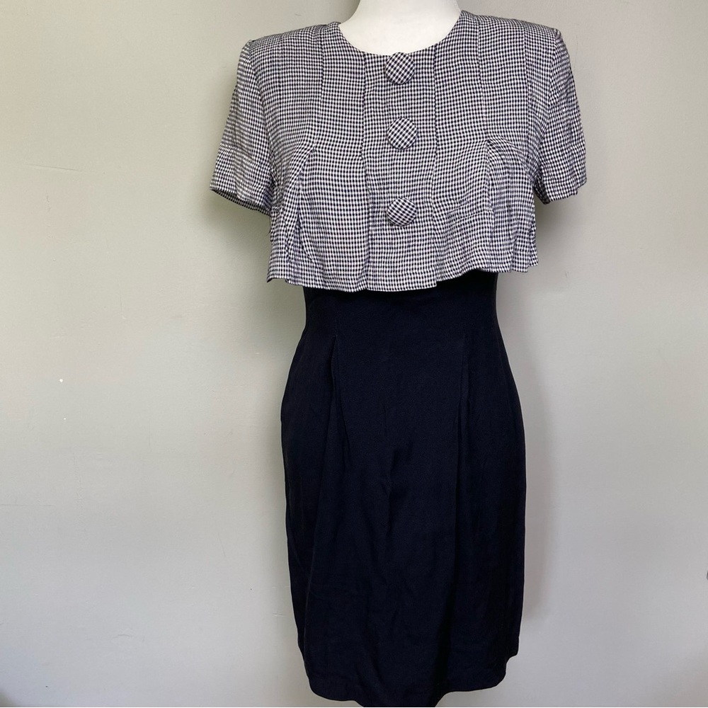 Brioche California VTG 80s/90s Sheath Dress-Black/White Gingham Check-Size 7/8